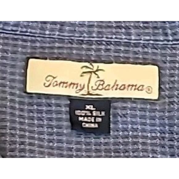 Tommy Bahama Silk Hawaiian Camp Shirt Men’s XL – Navy Blue Check – Island Vibes - Picture 3 of 5